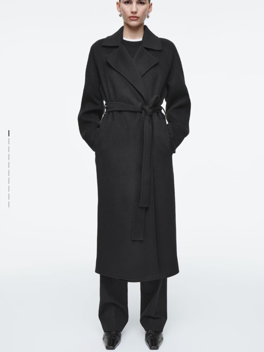 COS BELTED DOUBLE-FACED WOOL COAT - long black coat - Black - size S